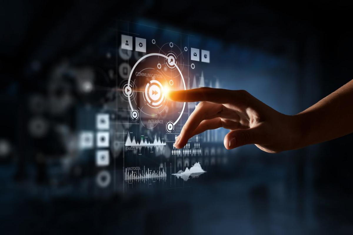 Man working on digital diagram