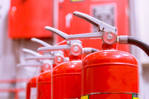 Fire extinguishers ready to be used in an emergency