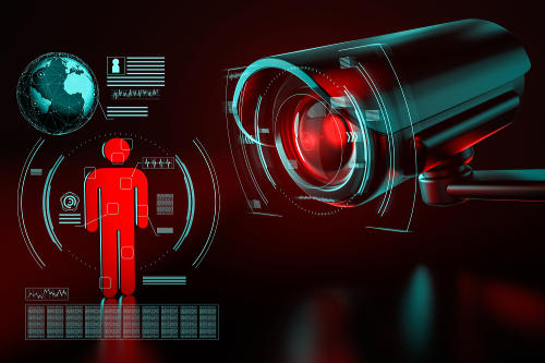 Surveillance camera focused on an icon of a human