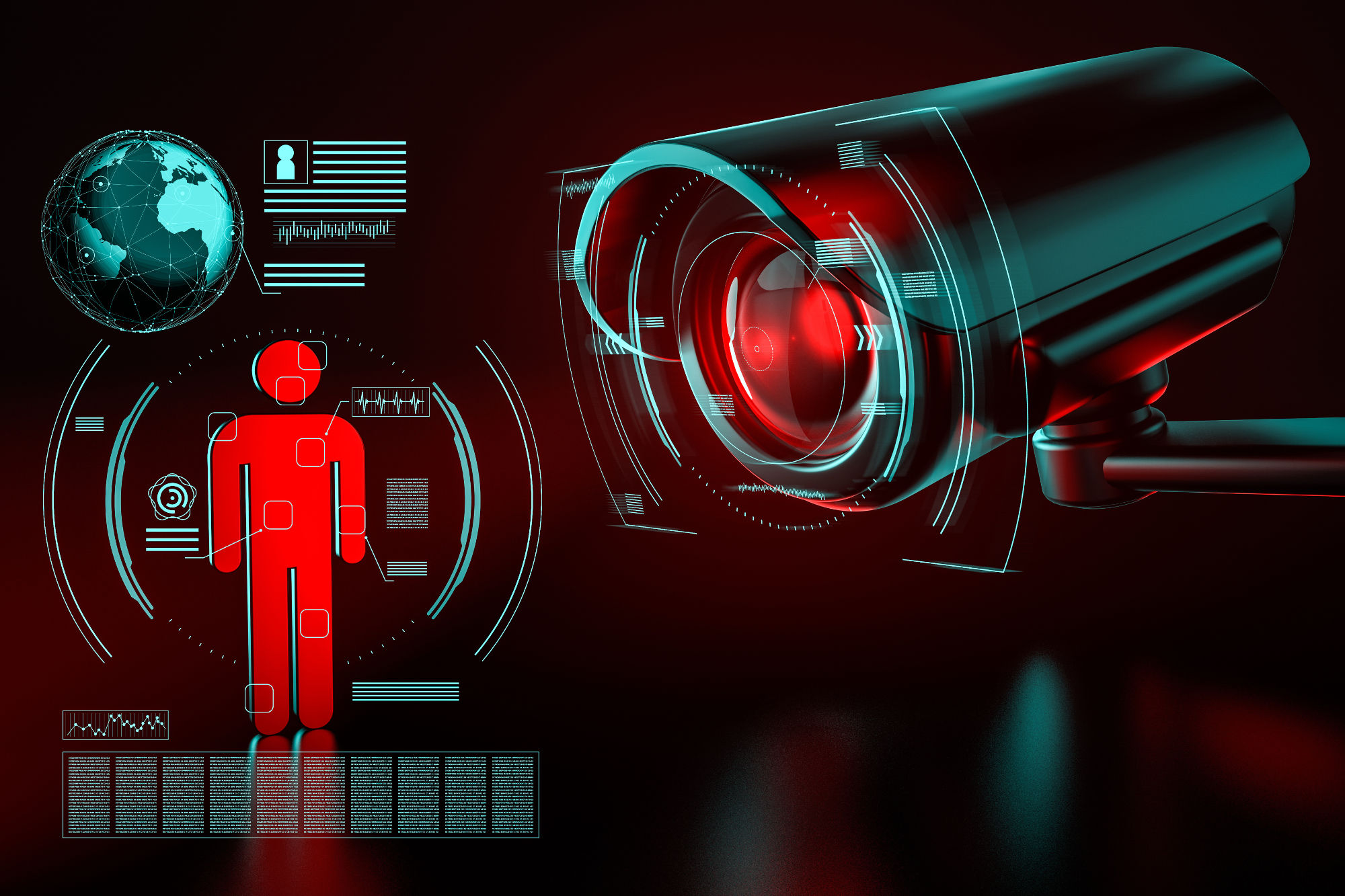 Surveillance camera focused on an icon of a human