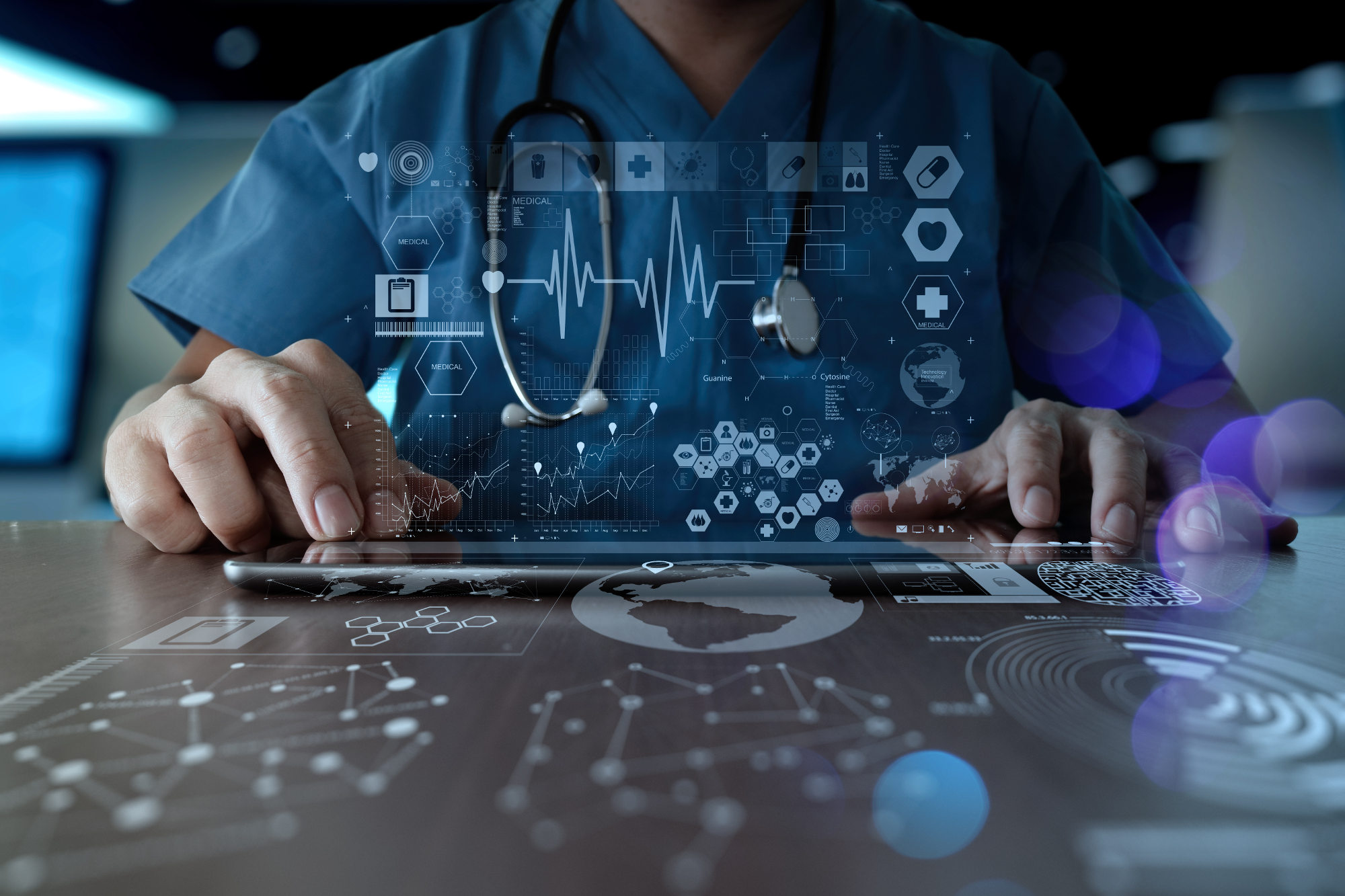 Doctor working with modern computer interface