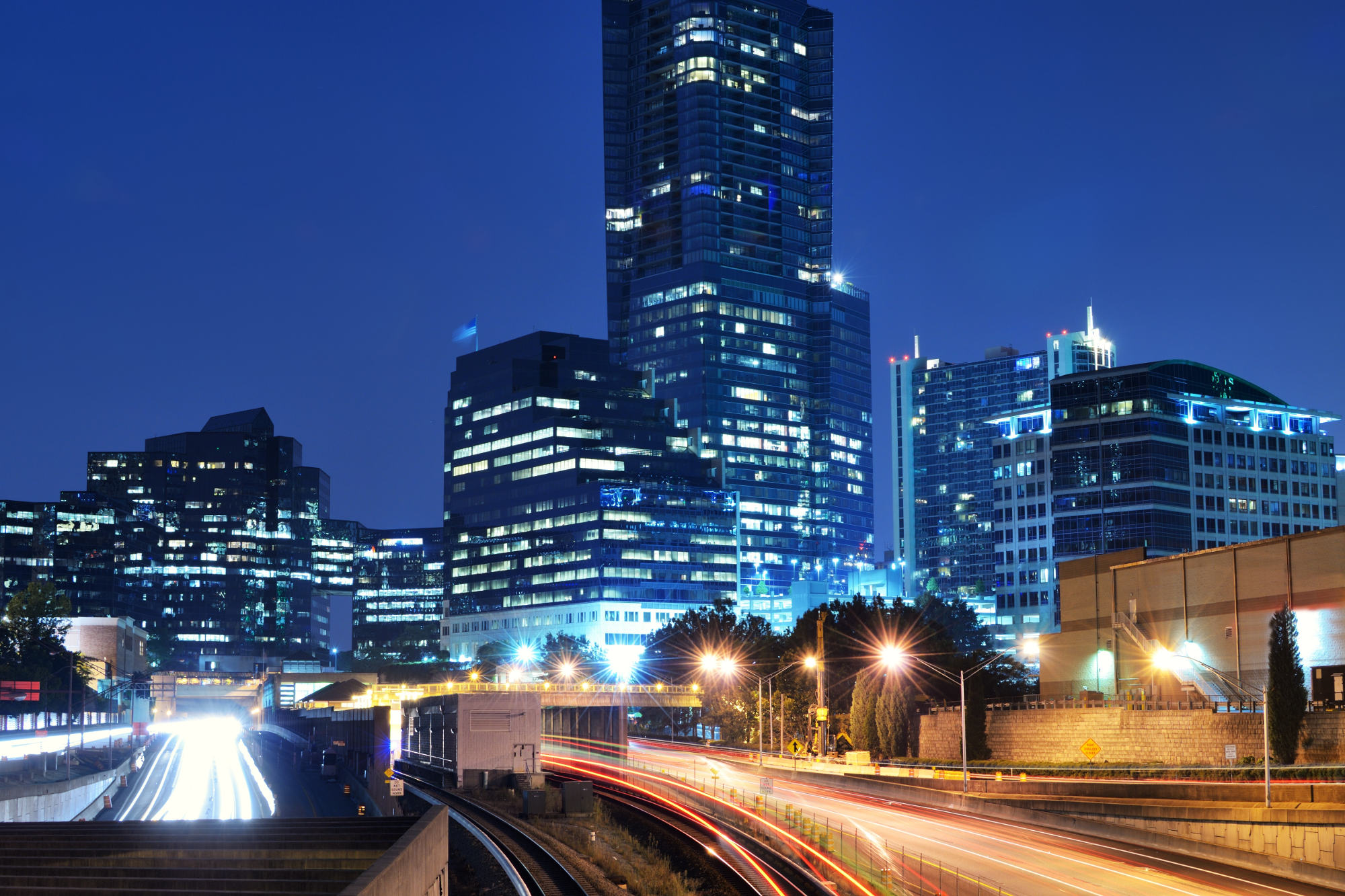 Uptown city district at night